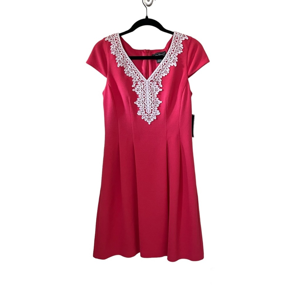 Jessica Howard coral pink lace trim neckline Cap Sleeve Dress size 8